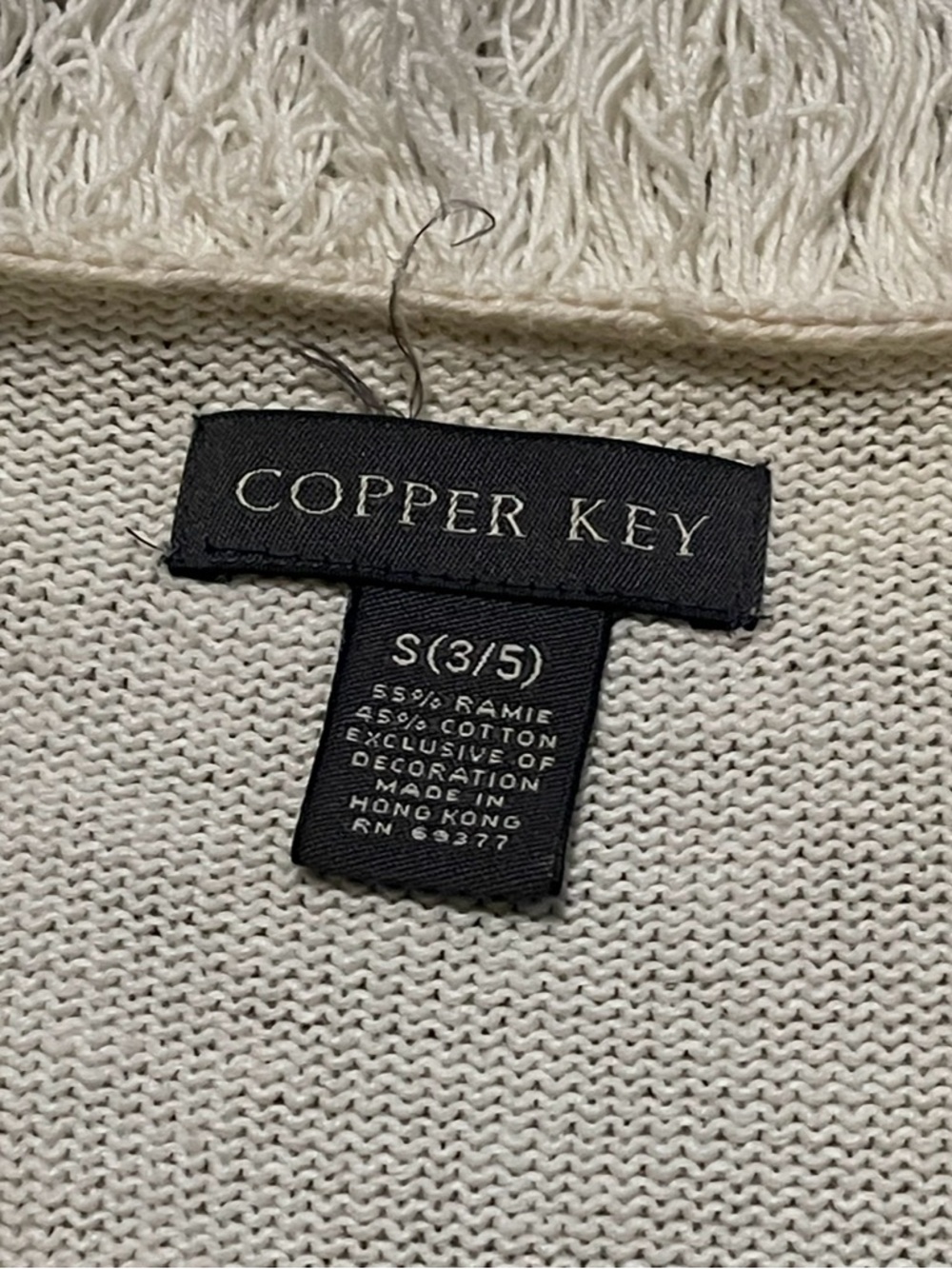 Copper Key Ivory Open-Front Fringe-Trim Cardigan Size S (3/5)